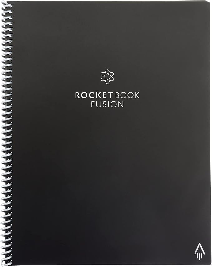Rocketbook Fusion Smart Reusable Letter Size Notebook, 8-1/2" x 11", 7 Subjects, 21 Sheets, Black