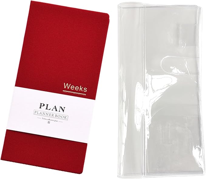 Undated Pocket Weekly Planner Schedule Organizer Agenda Year Month Week Plan A6 Notebooks (Red with clear cover)