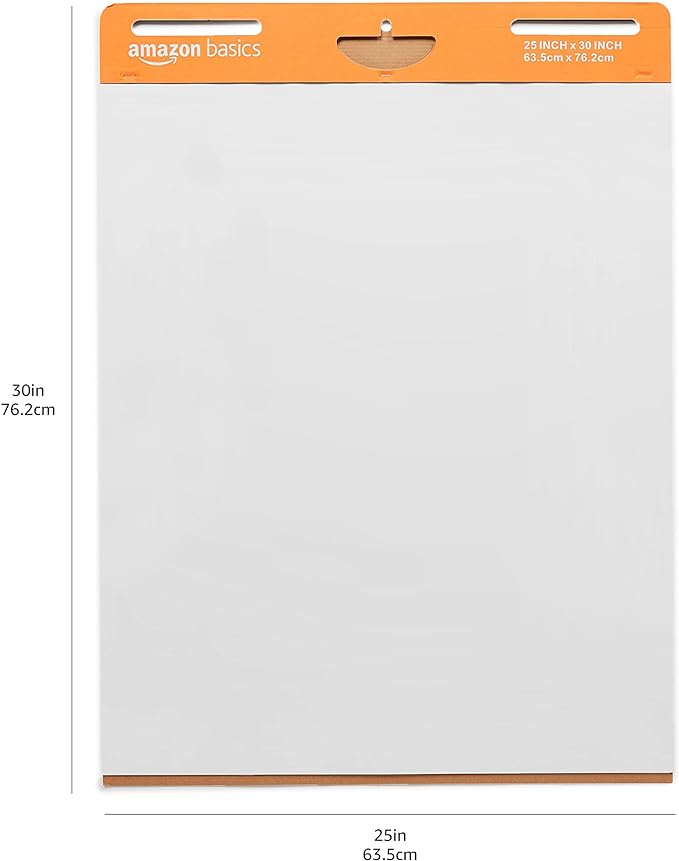 Amazon Basics Sticky Easel Pads for Presentations, Brainstorming, Classroom Use, Bleed-Resistant, Easy to Hang, 25 x 30 in, White, 2-Pack
