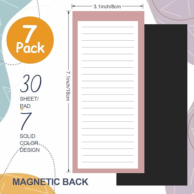 AZUREAL 7P Magnetic Notepads for Refrigerator, 30 Pages/Book Grocery List Magnet Pad for Fridge, Design Magnetic List Pad for Fridge, Grocery List Notepad, List, To-Do Memos