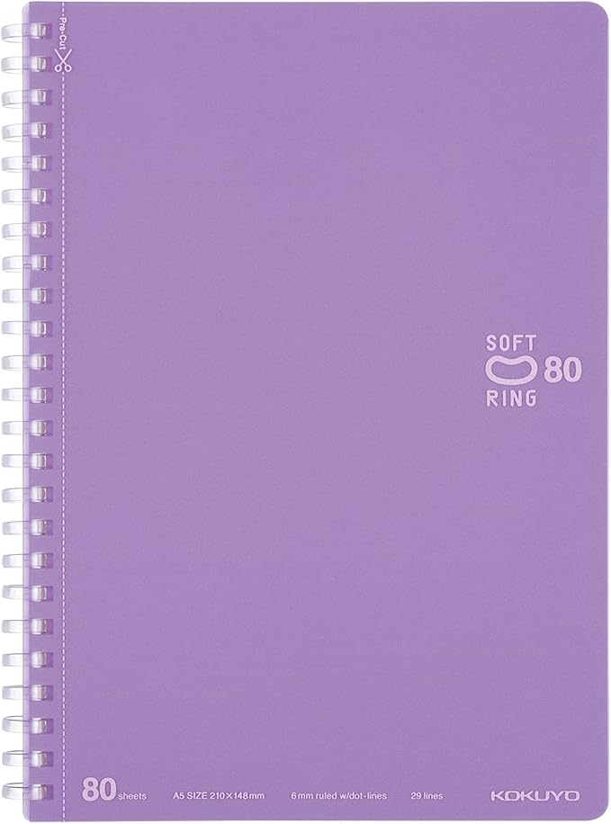 KOKUYO Spiral Lined Notebook, 8.3'' x 5.8'' Pastel Journal A5 Soft Ring Notebooks with Dot 6 mm Ruled, 80 Sheets, Purple 1 Subject Notebook, Note Taking for School (SU-SV338BT-V)