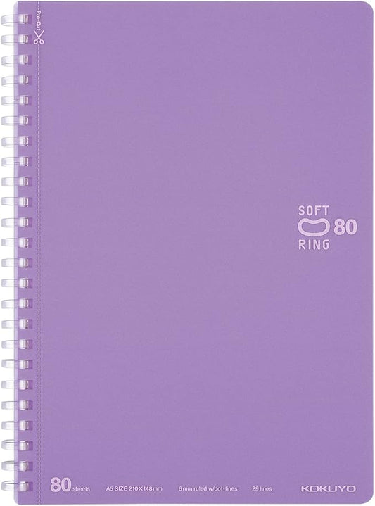 KOKUYO Spiral Lined Notebook, 8.3'' x 5.8'' Pastel Journal A5 Soft Ring Notebooks with Dot 6 mm Ruled, 80 Sheets, Purple 1 Subject Notebook, Note Taking for School (SU-SV338BT-V)
