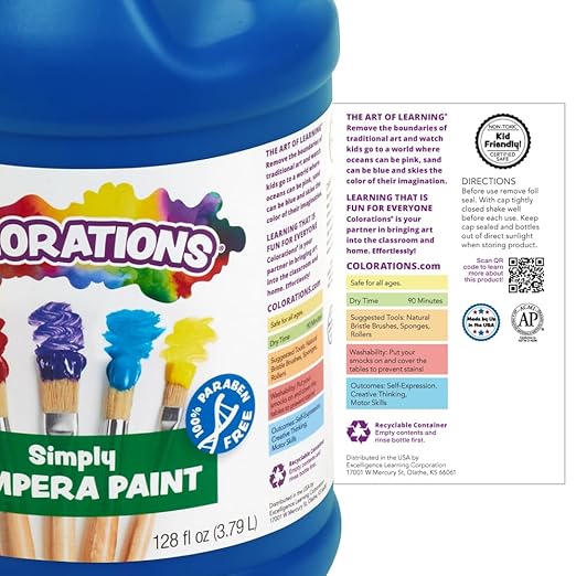 Colorations Paraben-Free Tempera Paint for Kids - 1 Gallon, Vibrant Orange Non-Toxic and Made in the USA, Classroom Must Haves, Bulk Arts and Crafts Supplies