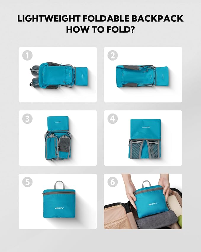 WATERFLY Small Packable Travel Backpack: 15L Lightweight Hiking Daypack | 0.59 lb,Water-Resistant Nylon,Breathable Straps,Reflective Strips,Phone Pocket,Multi-Pockets,Hiking,Cycling,Commute,Men Women