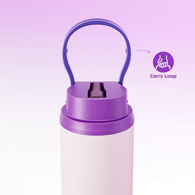 Meoky 24 oz Insulated Water Bottle: Flip-to-Pop Straw, Leak Proof, 24H Cold, Fits in Car Cup Holder, Wide Mouth, BPA-Free, Stainless Steel Water Bottle for Women Teen Girls, Dreamy Field