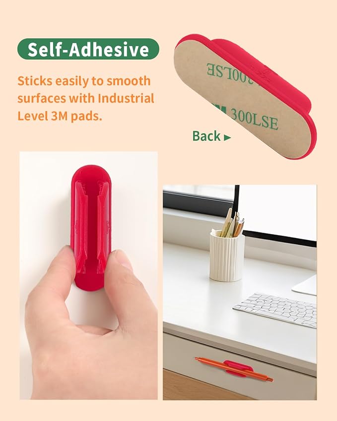 Tiizze Adhesive Pencil Holders for Desk Set of 10 - Silicone Pen Holder with 15 PCS Upgraded Adhesive Pads - Flexible Pencil Holder for Walls Clipboards, Office Essentials Accessories Teacher Supplies