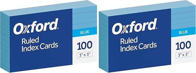 Oxford Ruled Color Index Cards, 3" x 5", Blue (7321 BLU), 100 Count (Pack of 2)