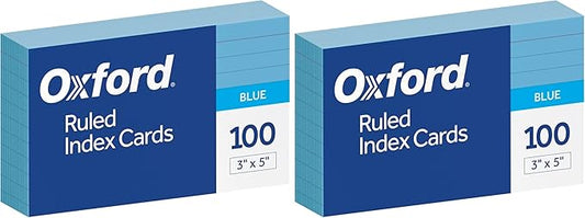 Oxford Ruled Color Index Cards, 3" x 5", Blue (7321 BLU), 100 Count (Pack of 2)