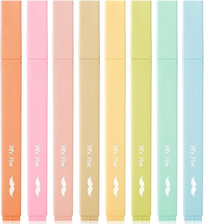 Mr. Pen- Aesthetic Highlighters No Bleed, 8 Pack, Pastel Colors, Chisel Tip, Cute Highlighters Assorted Colors for Journaling, Highlighting, Underlining, Fast Dry, Back to School Supplies