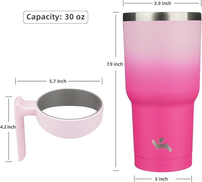 Konokyo 30 oz Tumbler with Handle and 2 Straw 2 Lid, Insulated Water Bottle Stainless Steel Vacuum Cup Reusable Travel Mug, Cherry