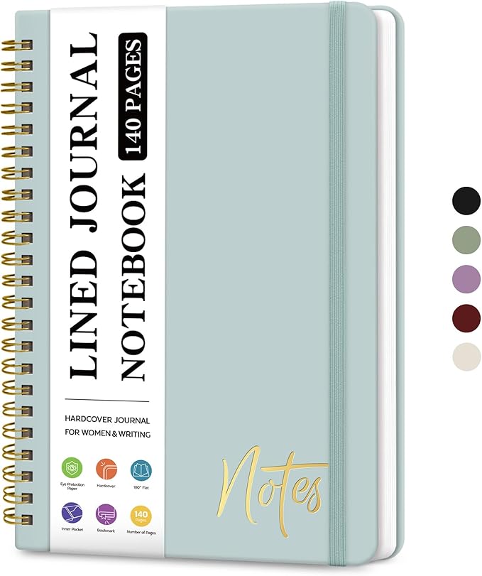 ZOTIA Lined Spiral Journal Notebook for Women, A5 College Ruled Journals for Writing, Hardcover Notebooks for Work, Note taking and Office School Supplies,140 Pages - Dusty Blue