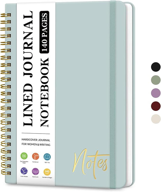 ZOTIA Lined Spiral Journal Notebook for Women, A5 College Ruled Journals for Writing, Hardcover Notebooks for Work, Note taking and Office School Supplies,140 Pages - Dusty Blue