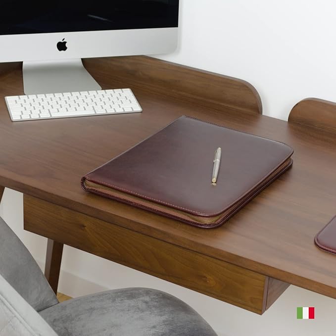 Personalized Maruse Leather Portfolio Padfolio - Executive Folio for Men and Women with Zipper, Folio Document Organizer, Laptop Sleeve, iPad Case and Folder - Made in Italy, Monogram Black