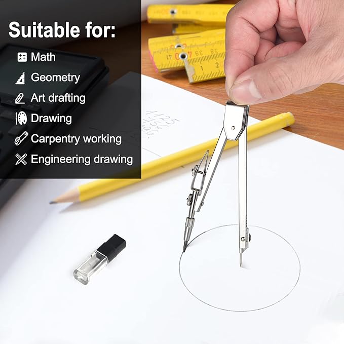 6 Sets Compass and Protractor Sets Student Basics Geometry Math Set Metal Compass and 6 Inch 180 Degree Protractors Geometry Graphing Drawing Tools For Office and School Supplies(clear)