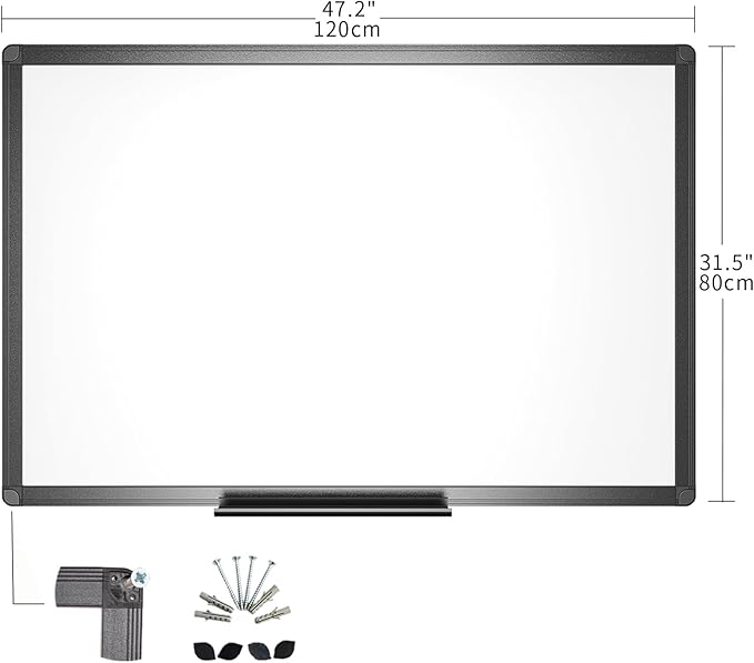 VIZ-PRO Magnetic Dry Erase White Board, 48 X 32 Inches, Black Aluminium Frame