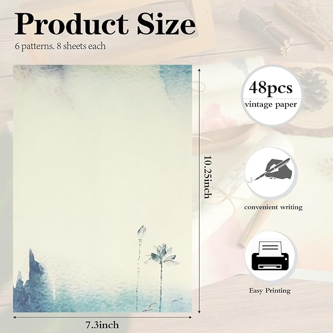 48 Pcs Assorted Color Writing Stationery Paper, Letter Writing Paper Letter Sets (6 colors, 8 pcs per color) (Style 03)