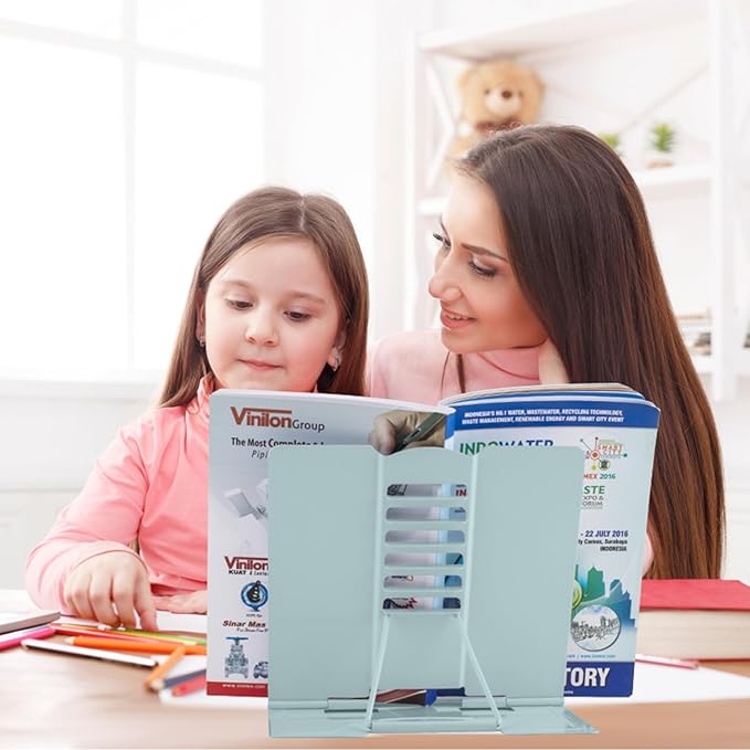 Honagu Metal Desk Book Holder, Hands Free Adjustable Cookbook & Document Holder, Portable Bookstand for Music Books, Textbooks, Recipes, Tablets & iPads (Olive Green)