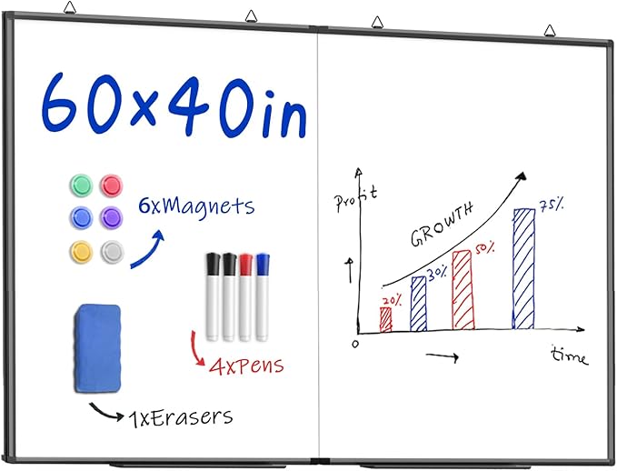 60"X 40" Large Magnetic Dry Erase Whiteboard, Wall Hanging Board with 8 Pens & 4 Dry Erasers & 30 Magnets, Sliver Aluminum Frame Black