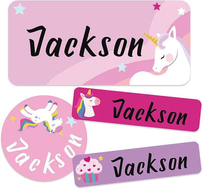 Daycare Name Labels for Kids, 360pcs Waterproof & Removable Name Stickers for Water Bottles, Lunch Boxes and School Daycare Name Tag (Unicorn)