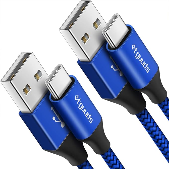 etguuds Blue Long USB A to USB C Cable 10ft, 2-Pack Fast Charging Type C Charger Cord for iPhone 17 16 15 Pro Max Plus Air 16e, Samsung Galaxy S25 S24 S23 S22 S21 S20 Note 20 A17 A16 A15 A26 A36 A56