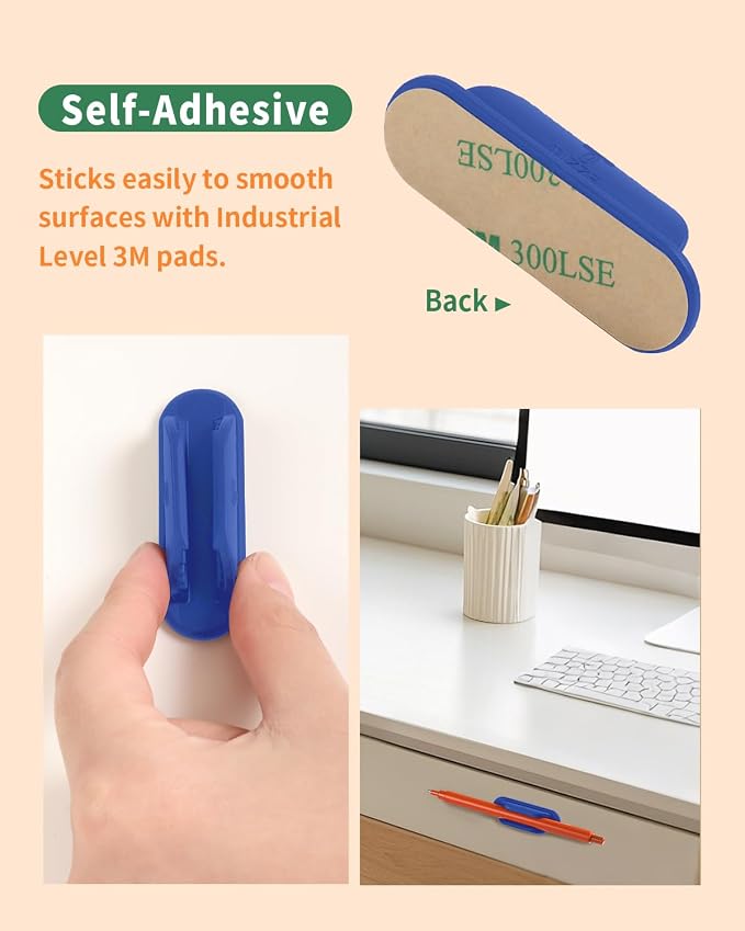 Tiizze Adhesive Pencil Holders for Desk Set of 10 - Silicone Pen Holder with 15 PCS Adhesive Pads - Flexible Pencil Holder for Office Essentials Accessories and Teacher Supplies…