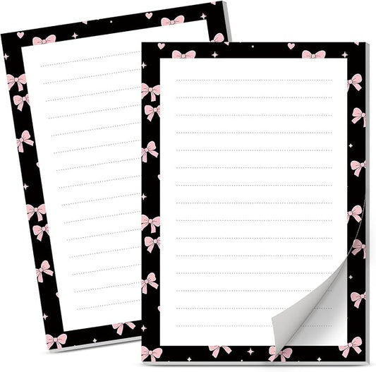 Lined Sticky Notes 4x6 in, 2 Pack Large Cute Notepads with Lines Self-Stick Note Pad, Funny Memo Pads Strong Adhesive for Office, Home Black Cute Pink Bowtie