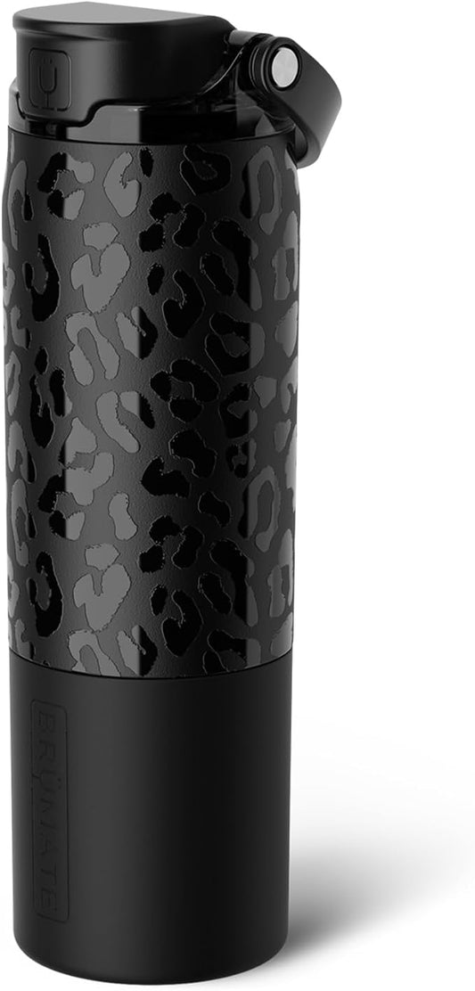 BrüMate Rise 25oz Water Bottle With 100% Leakproof Covered Silicone Straw | Insulated Stainless Steel Water Bottle | Cup-Holder Friendly | Fast Flow | Soft Sip Silicone Spout | BPA-Free (Onyx Leopard)