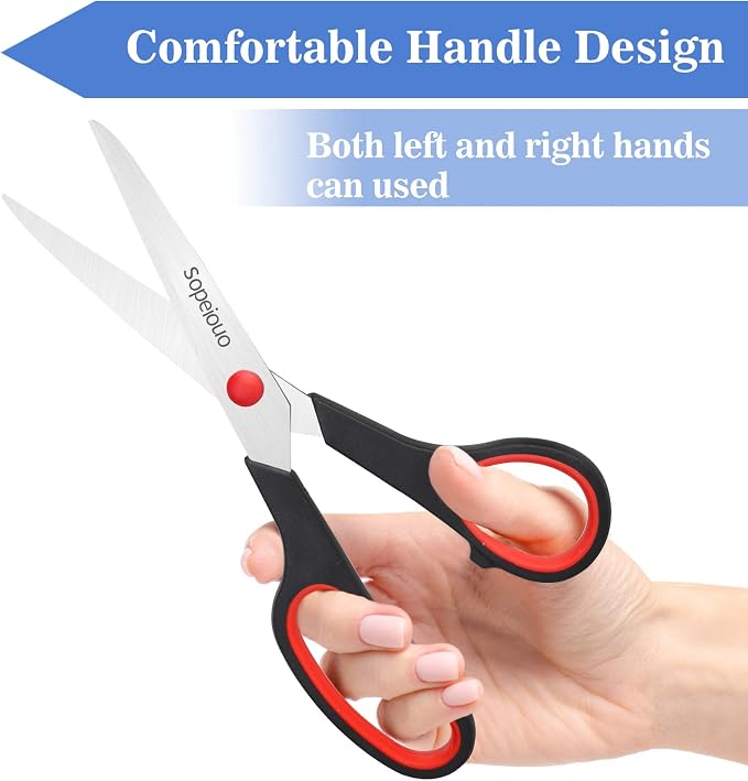 6 Pcs 8” Scissors, Sharp Stainless Steel Comfort Grip for Everyday Use | Right/Left Hand, All Purpose Scissor for Office Home School Craft Sewing Fabric Supplies, High/Middle School Student Teacher