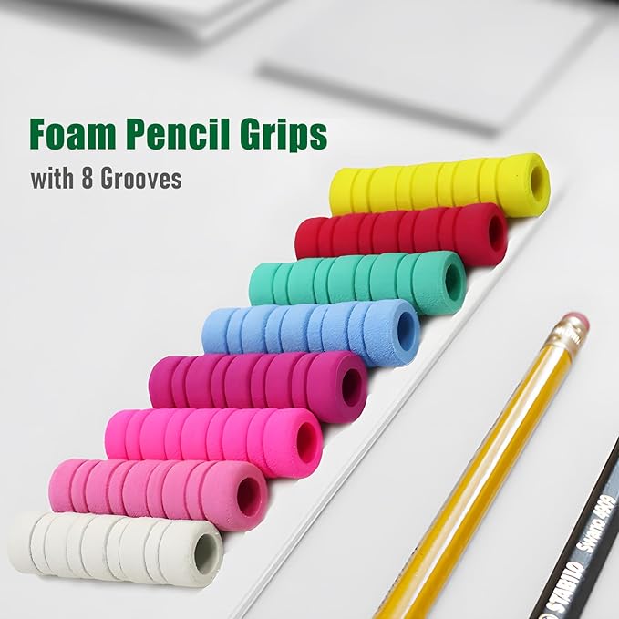 50 Pcs Pencil Grips for Kids and Adults Handwriting, Comfort Pencil Grippers for Writing Aid, Mechanical Pencil Holder Cushion with 8 Grooves, Foam Finger Grips, 10 Colors