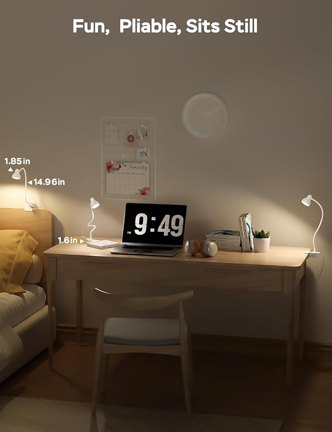 Clip on Lamp USB Reading Light, 3 Color Modes, 10 Brightness Dimmable, 360° Flexible Desk Lamp with Clamp, Eye Care Clip on Light for Bed Desk Headboard Home Dorm White