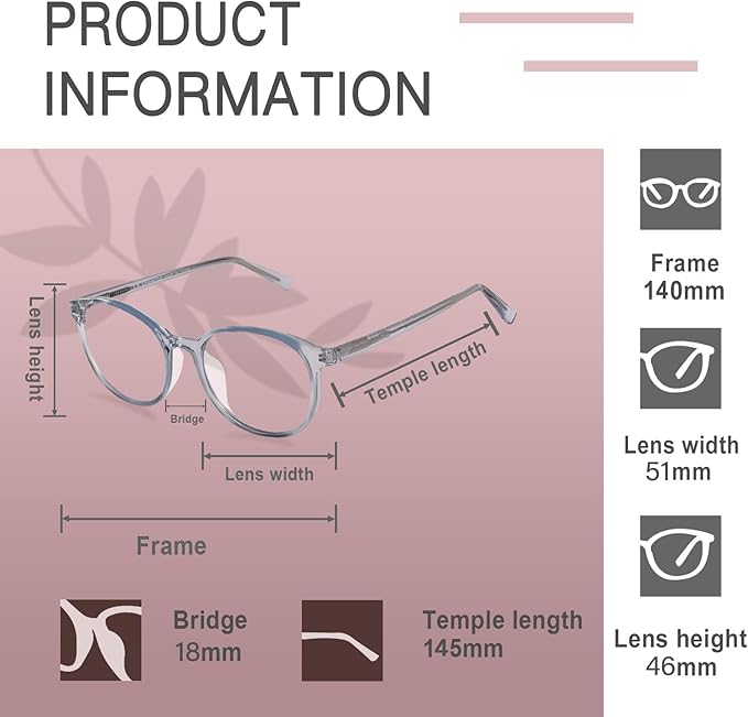 FONHCOO Stylish Blue Light Glasses Women Men Eyeglasses, TR90 Fashion Round Transparent Eye Glasses (Blue)