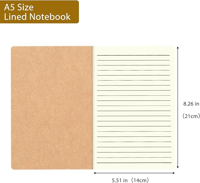 zmybcpack 24 Pack Journal Notebook Kraft Brown Cover Lined Notebooks for Travelers, Students, Office - Memo Diary Subject Notebooks Planner - A5 Size, 8.26”x5.5”, 64 Lined Pages/32 Sheets
