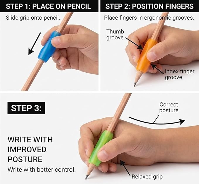 Pencil Rubber for Handwriting, Ergonomic Pen Writing Grip Assorted Colors (8PCS)