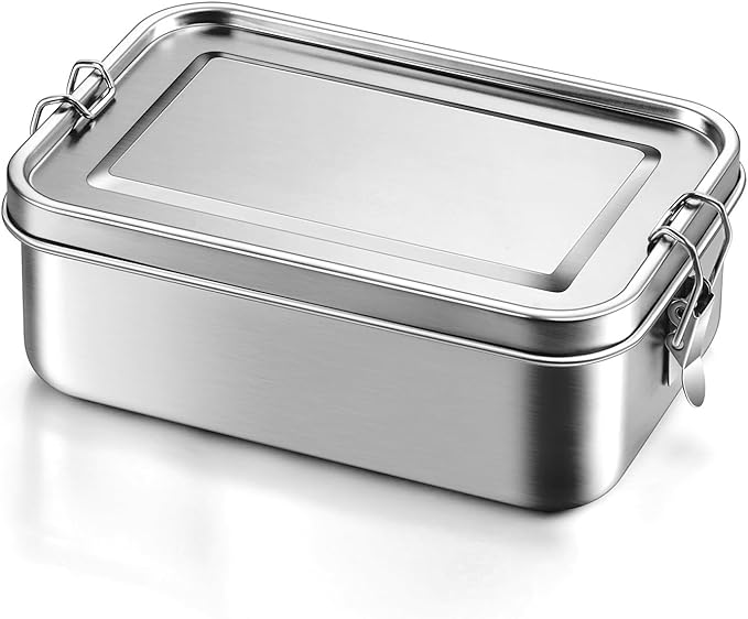 Leonyo 28oz Bento Box, 18/10 Stainless Steel Bento Lunch Box with 2 Dividers, 850ml Small Leak-Proof Food Snack Containers for Sandwich, Dishwasher Safe, Oven Safe Except for Lid