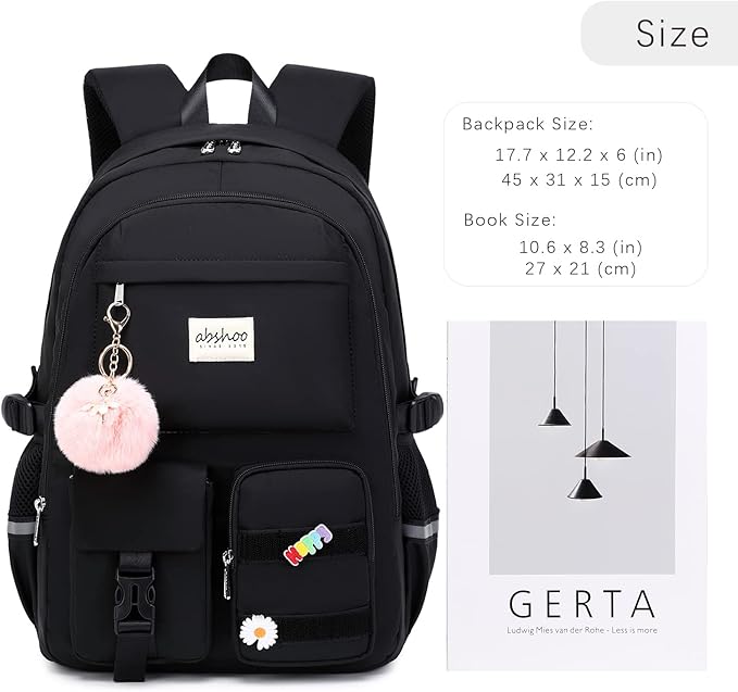 abshoo Big Student Laptop Backpack For College Women Middle High School Teen Girls Bookbag Travel Daypack (Black) | For College, Middle High School, Bookbag, Travel Daypack