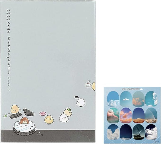Kawaii Mini Korean Weekly Undated Planner + 1 dalgaru sticker sheet - 128 pages, Soft PVC Cover Cute Small stationery for school, academic, teens, women, girls (Cookies n Cream (Gray))