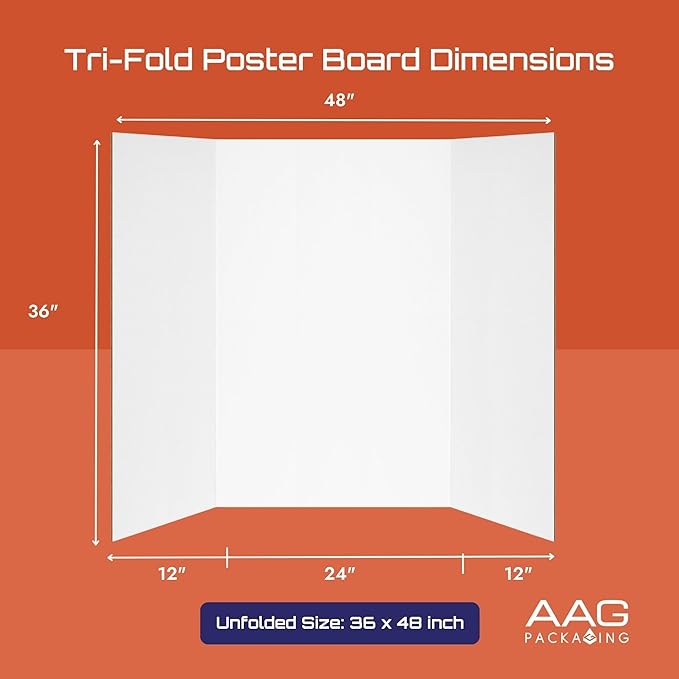 Trifold Presentation Board, Double-Wall Construction, Smooth Edges, Foldable Storage, for School Projects, Business Presentations (White, 36 x 48 x 0.78 inch)