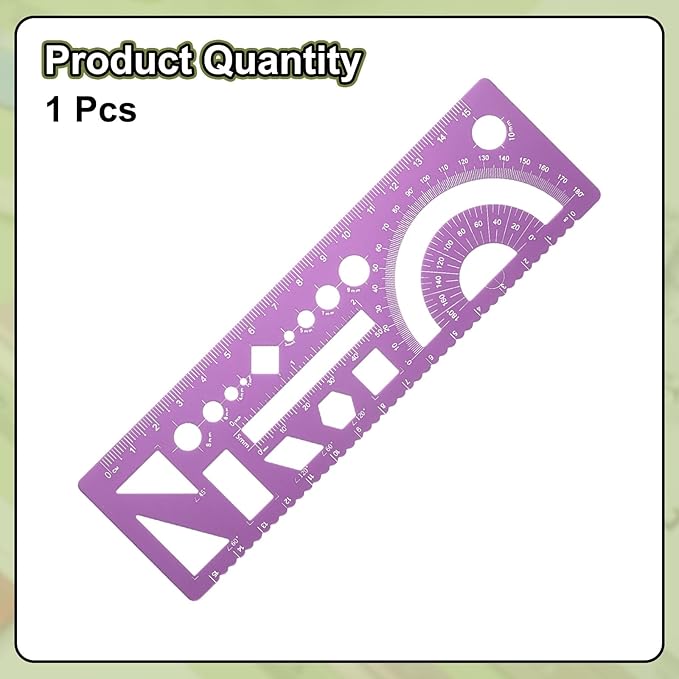 HARFINGTON Multifunctional Geometric Rulers 15cm Metric and SAE Aluminum Straight Edge Protractor Angle Math Measuring Ruler Geometric Drawings Templates for Drawing Drafting, Rose