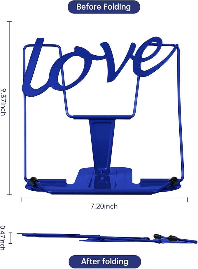 Honagu Adjustable Metal Book Holder, Document Holder, Sturdy Typing Stand for Cookbooks, Textbooks, Tablets, Music Books (Blue)