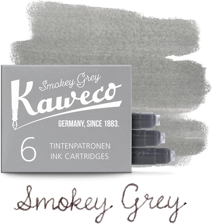 Kaweco Fountain Pen Ink Cartridges Smokey Grey of 6 | Premium Ink with Short Standard Cartridges in Grey | Vegan Cruelty Free Water Soluble Calligraphy Lettering Writing