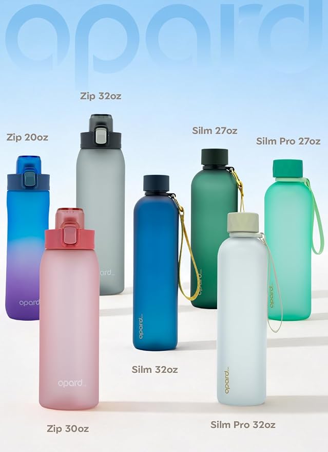 Opard Slim Water Bottle 32oz, Dishwasher Safe Plastic Water Bottle BPA-Free, Leakproof Screw Top, Sunset Pink Purple, Reusable for Travel School Sport Gym Hiking