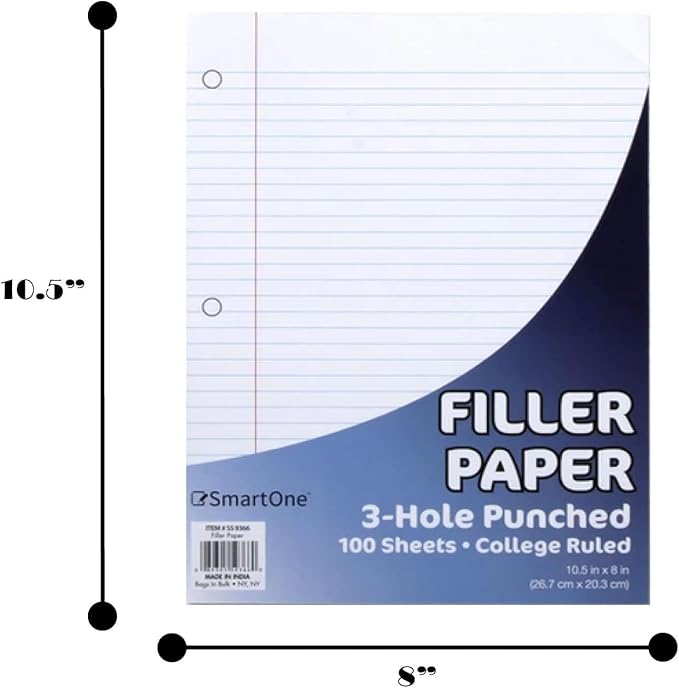 Trail Maker (50 Pack) Bulk Filler Paper College Ruled, 8 x 10-1/2 Inch College Ruled Paper, 3 Hole Punch, Loose Leaf Notebook Paper for 3 Ring Binders, 5000 sheets total