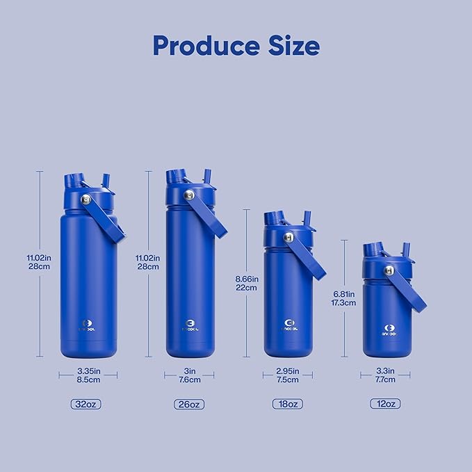 Kids Insulated Water Bottle with Straw - 12oz Stainless Steel Water Bottle with Dual Spouts, Leak-Proof, BPA-Free, Double Wall Vacuum Keeps Cold for 24 Hours for Sports, Travel, School (Royal Blue)