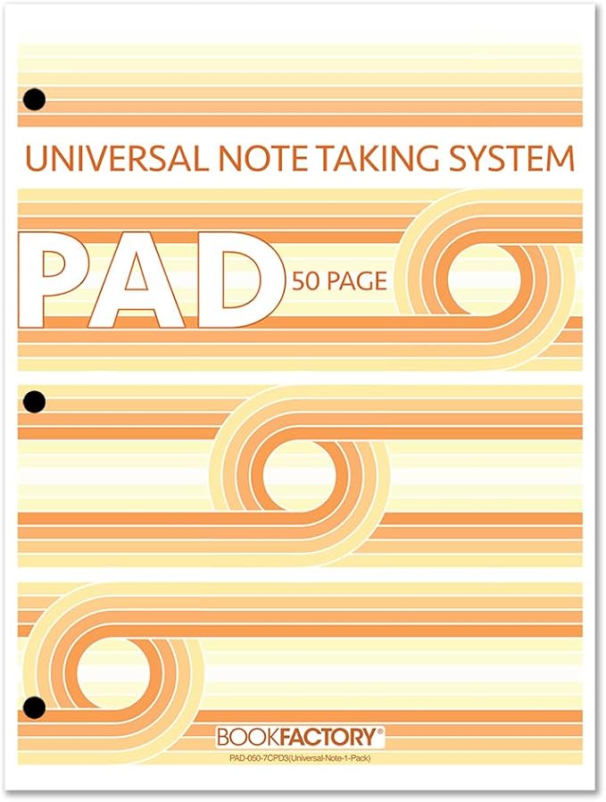 BookFactory Universal Note Taking System (Cornell Notes) / NoteTaking Pad - 1 Pad, 50 Pages, 8 1/2'' x 11'' - Notepad (Made in USA)