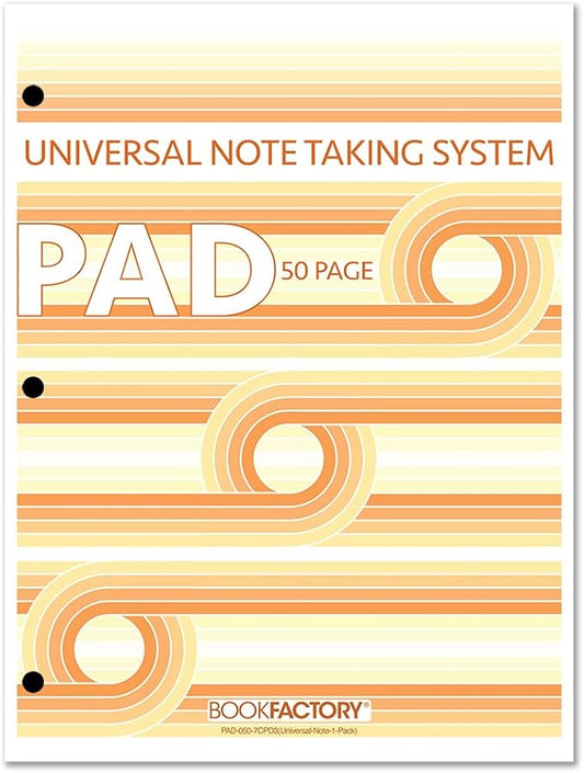 BookFactory Universal Note Taking System (Cornell Notes) / NoteTaking Pad - 1 Pad, 50 Pages, 8 1/2'' x 11'' - Notepad (Made in USA)