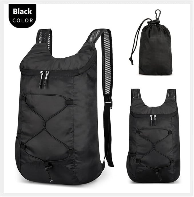 levayhill 16L Lightweight Foldable Hiking-Backpack Small Packable-Daypack For Travel,Ultralight Water-Resistant Gym Bag Men Women Easy Carry-on (Black)