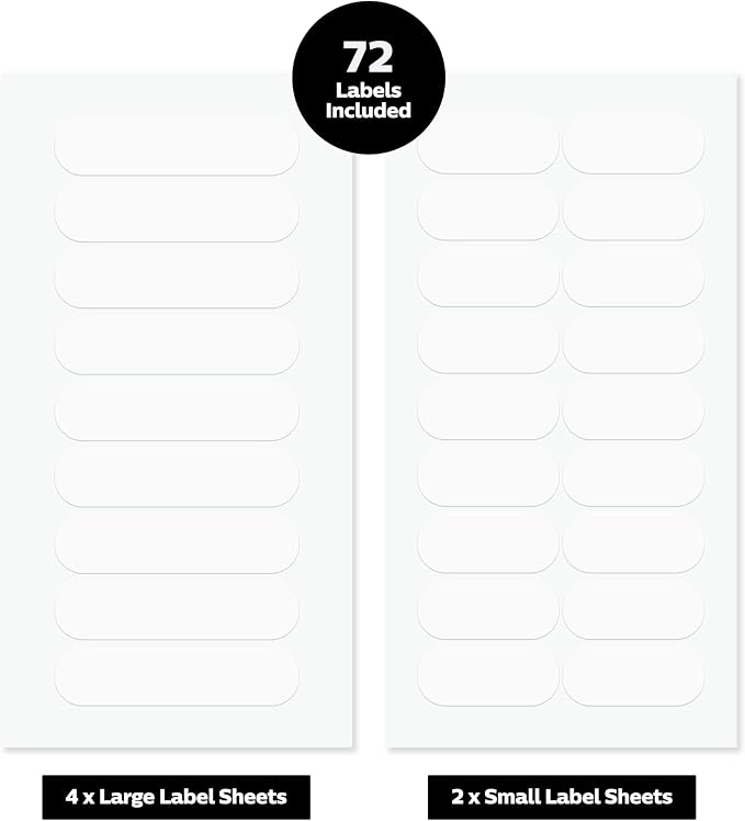 ThreeKin Waterproof Labels for Bottles and Containers - Custom Stickers - All-Purpose and Personalizable - Dishwasher, Freezer and Microwave Safe - BPA-Free - USA-Owned (White, 72pcs)