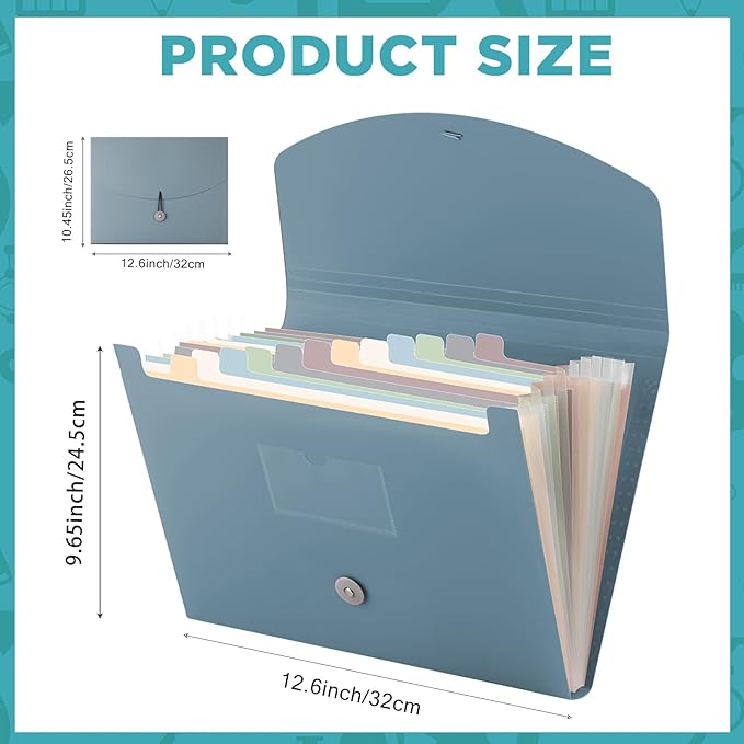 Cholemy Expanding File Folder 13 Pockets File Organizer with Labels A4 Letter Size Receipt Document Organizer Plastic Expandable Filing Folders for Office, Home(Blue)