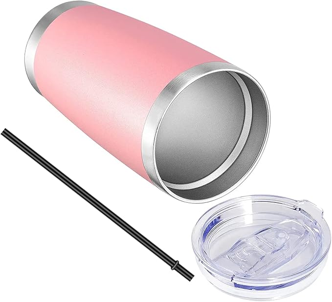 VEGOND 20oz Tumbler with Lid and Straw Stainless Steel Tumbler Cup Bulk Vacuum Insulated Double Wall Travel Coffee Mug Powder Coated Coffee Cup, Pink, 12 Pack