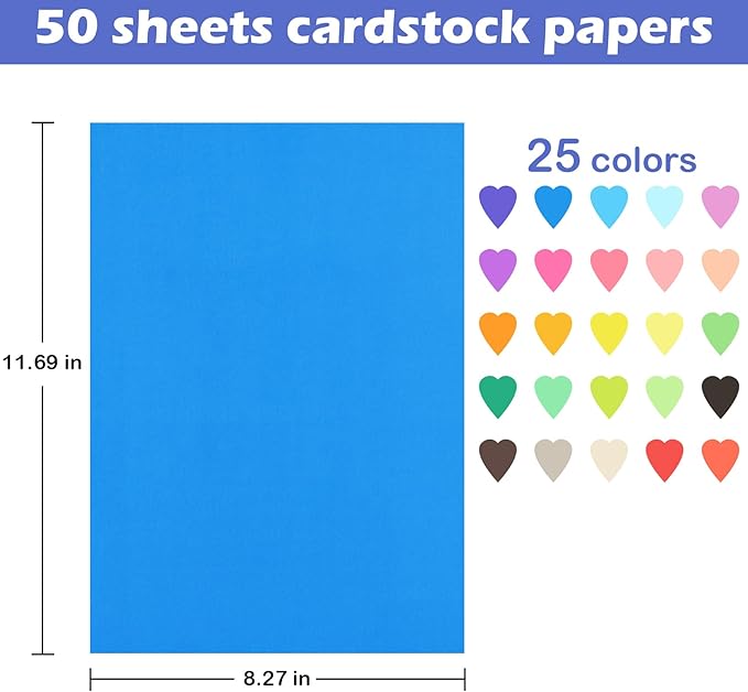 50 Sheets Colored Cardstock Assorted Colors Construction Paper 180gsm/65lb Card Stock for Printing, Card Making, DIY Craft Supplies (25 Colors, 8.5×11")